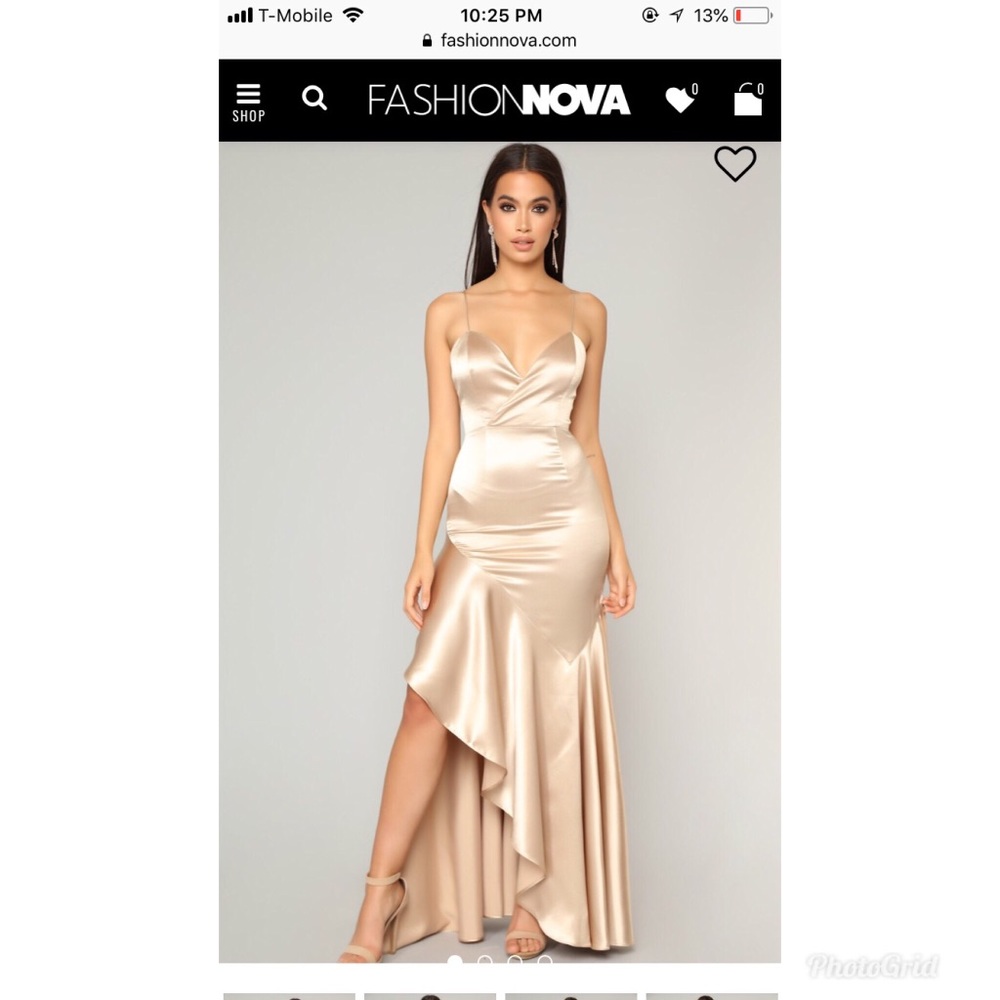 Formal Gold Satin Assymetrical Dress